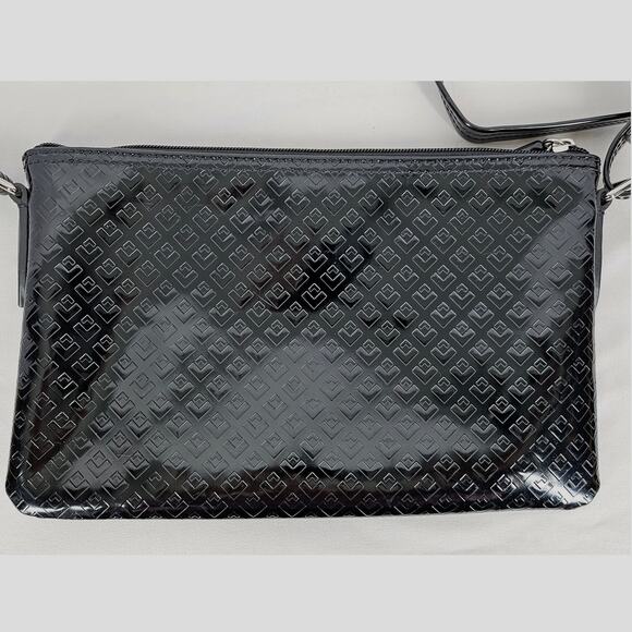 LACOSTE Black Patent Leather Crossbody/Shoulder Purse - Embossed Pattern - Picture 4 of 16